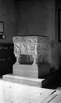 Medieval stone sculpture Collection: Burnham Deepdale font BB49_00393