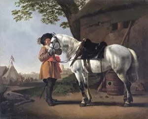 Animals: Horses Collection: Calraet - A Cavalier with a Grey Horse N070467