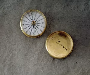 Charles Darwin Collection: Compass with Darwin signature J970123