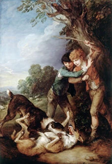 Paintings Collection: Gainsborough - Two Shepherd Boys with Two Dogs Fighting J920222