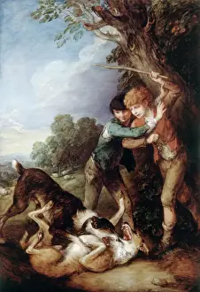Gainsborough - Two Shepherd Boys with Two Dogs Fighting J920222