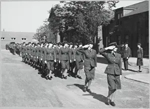 Second World War Prints: A group of Women's Auxiliary Air Force (WAAF) trainees saluting the Commanding Officer chp01_07_01_080