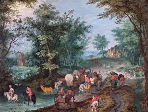 Images Dated 16th September 2011: Gysels - Landscape with Figures Crossing a Brook N070537