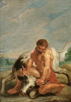 Wrest Park interiors and artwork Collection: Hercules Wrestling with Achelous in the form of a Bull N090613