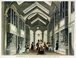 Victorian shopping and dining Collection: Interior of Burlington Arcade, London c. 1830 J000146