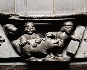 Misericords Collection: Leading a pig to slaughter a058914