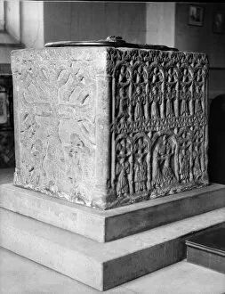 Medieval stone sculpture Collection: Lenton Priory font BB49_00402