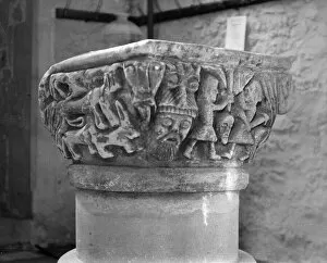 Medieval stone sculpture Collection: Luppitt Font BB49_00373