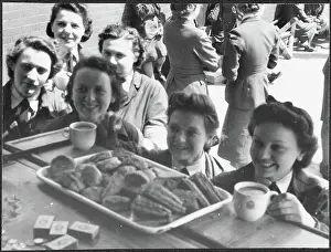 Second World War Prints: Members of the WAAF (Women's Auxiliary Air Force) enjoying a break at the NAAFI mobile canteen chp01_07_01_104