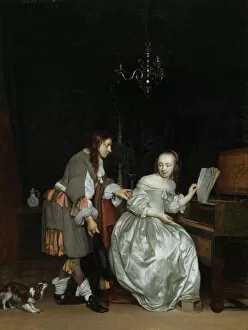 Dutch Collection: Metsu - A Gentleman and a Lady at a Virginal K010543