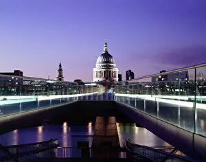 Travel London Collection: Millennium Bridge and St Pauls at dusk J060064