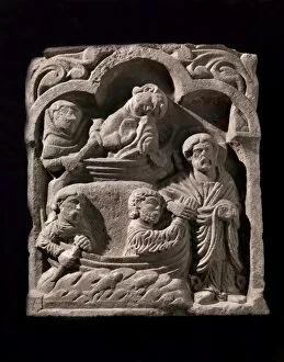 Medieval stone sculpture Collection: Miracle of fishes panel N080007