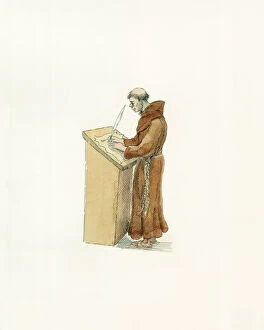People in the Past Illustrations Collection: Monastic chronicler c. 1066 IC008 / 034