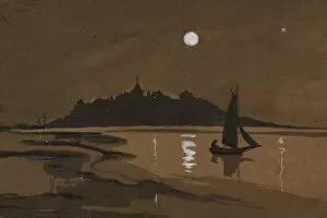 C G Harper Illustrations Collection: Night scene looking across the water towards the town of Rye CGH01_01_0149