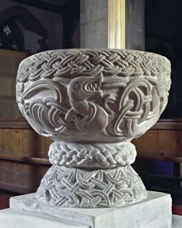 Medieval stone sculpture Collection: Norman font a058917