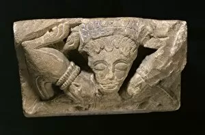 Medieval stone sculpture Collection: Norman sculpted corbel K960978