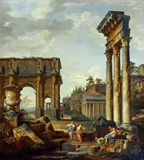 Architectural compositions Collection: Panini - Roman Landscape with the Arch of Constantine J920081