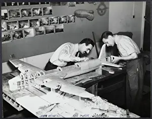 People At Work Prints: RAF aviators John Howell and Ray Morse working on a model of a Stirling aircraft chp01_07_01_131
