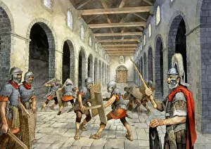 Illustration Collection: Roman infantry practising combat J050053