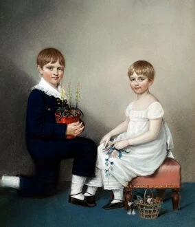 Down House paintings Collection: Sharples - Charles Darwin (aged six) and Catherine K971925