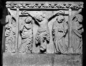 Medieval stone sculpture Collection: Shilton font crucifixion BB49_00405