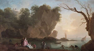 French Collection: Vernet - Sunset: View over a Bay with Figures N070601