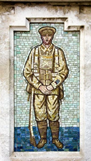War Memorial Collection: War Memorial, High Street, Ledbury, Herefordshire. Mosaic tiles depicting a WW1 soldier