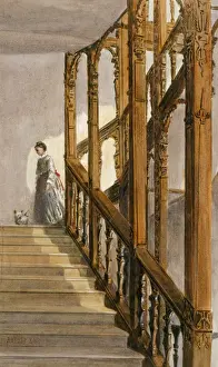 Stair Prints: Watercolour of the South stairs, Audley End House K991256
