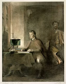 Artefacts and engravings at Apsley House Collection: Wellington Writing His Despatches J050178